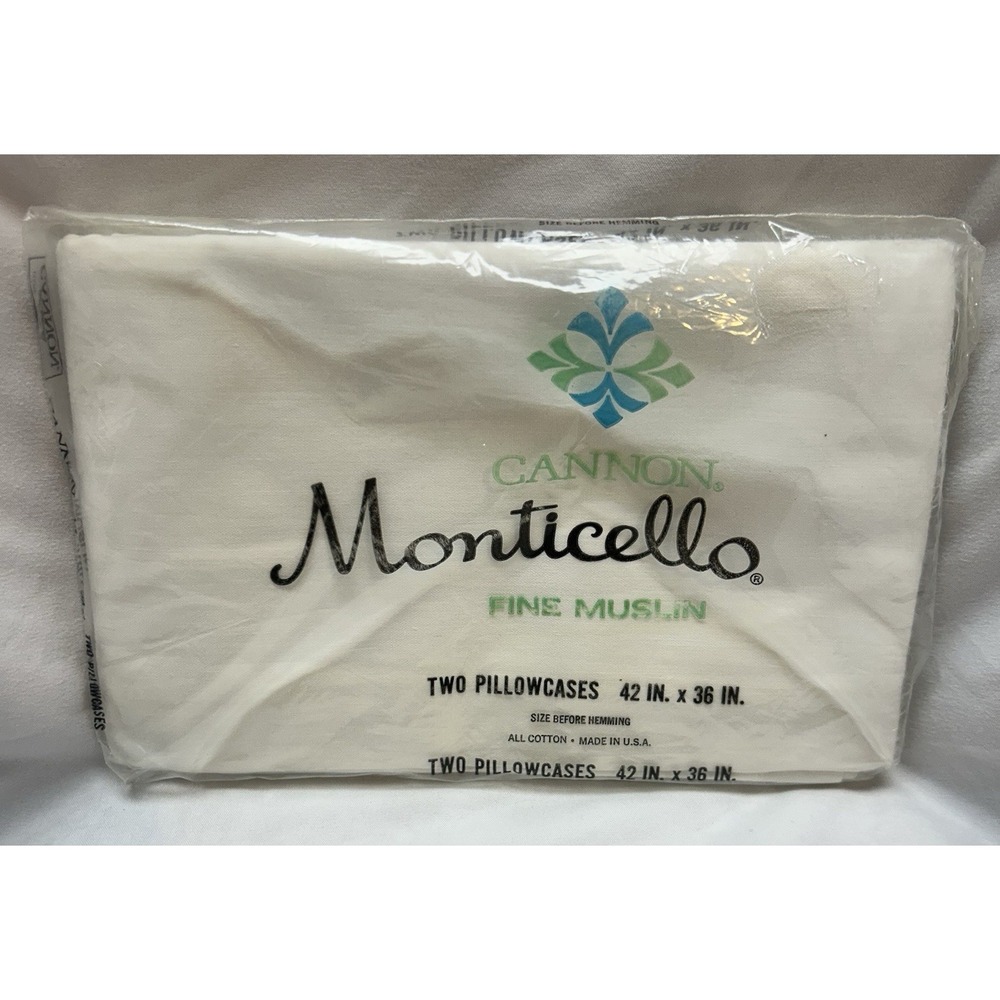 Vintage Pair Cannon Monticello White Muslin Standard Pillowcases NEW in Package